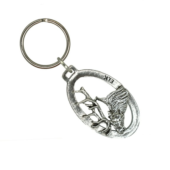 Elk Hard Large Keychain, Elk, Outdoorsman, Hunting, M001KC, Key Fob, Key Ring, Keys, Zipper Pull, Luggage Tag, Pewter, Backpack, Over 300 Keychains Designs, Handmade in the USA