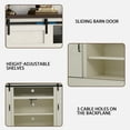 thumbnail image 6 of ChVans TV Stand for TVs up to 75", 66" Farmhouse Entertainment Center with Storage Cabinets, Sliding Barn Doors and Power Outlets, Rustic Media TV Console Table for Living Room, White, 6 of 10