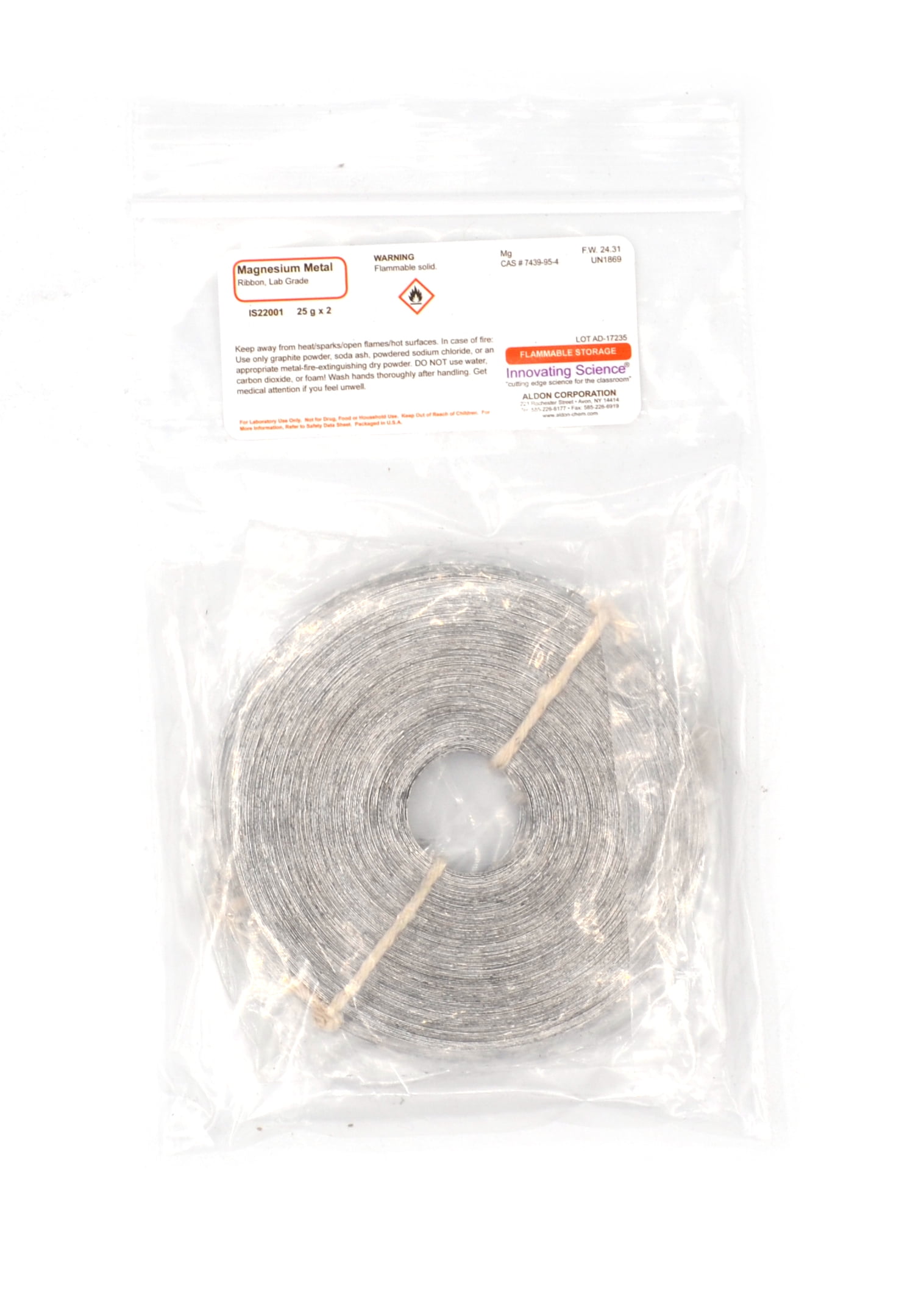 LaboratoryGrade Magnesium Ribbon, 50g, (2) 25g Pieces The Curated Chemical Collection