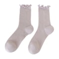 thumbnail image 2 of 1 Pair Women Summer Socks Hollow Mesh Mid-tube Shirring Edge Anti-slip Solid Color High Elasticity Sweat Absorption Adult Home Yoga Socks Piled Socks, 2 of 8