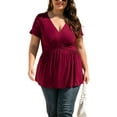 thumbnail image 4 of UVPLove Women's Plus Size V Neck Casual Knit T-shirts Short Sleeve Blouse & Top,Wine Red, 4XL, 4 of 10