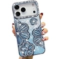 thumbnail image 6 of for iPhone 17 Pro Max Case, Shockproof Bling Diamond Glitter Sparkle Rhinestone 3D Floral Pattern Cute Clear Soft TPU Silicone Case Plating Cover for Gilrs Woman for iPhone 17 Pro Max, Blue, 6 of 6