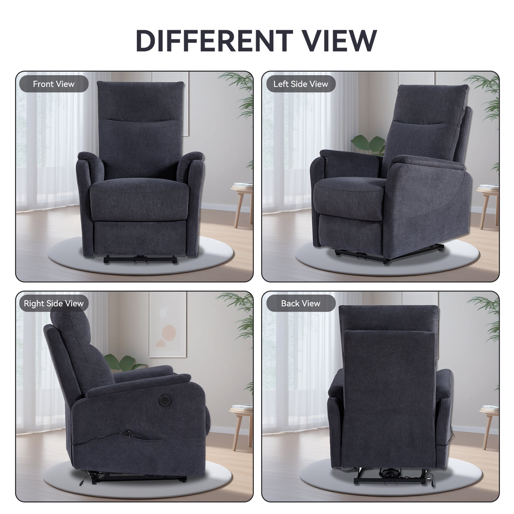 Aukfa Power Recliner Massage Chair with USB for Living Room Bedroom, Velvet, Gray