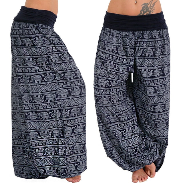 Pantalones holgados de pierna ancha con estampados para mujer, pantalones casuales, pantalones Harlan