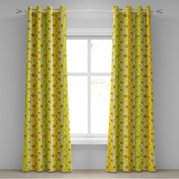 Ambesonne Yellow Flower Grommet Curtain, Narcissus Blossom, 50" x 96", Yellow Apple Green