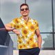 thumbnail image 4 of Fotbe White Marble Pattern Sunflower Camiseta Polo de Golf para Hombre con Estampado – Camisa Deportiva Transpirable con Cuello Abotonado-Small, 4 of 6
