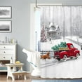 thumbnail image 2 of Winter Christmas Shower Curtain，Vintage Red Truck Holiday Trees and Pet Dog Welcome Home Bathroom Shower Curtain with Hooks 72x72 Inch, 2 of 5