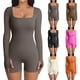 thumbnail image 4 of Women Ribbed Knit Jumpsuits Long Sleeve Square Neck Bodycon Jumpsuit, 4 of 7