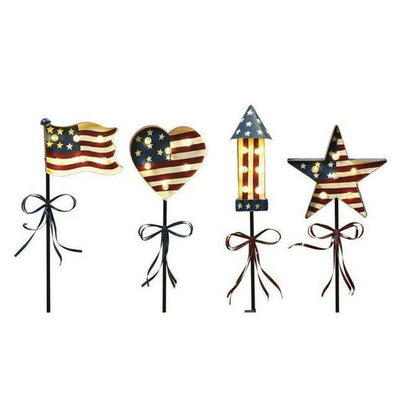 Gerson 8524407 Metal Red  White &amp; Blue Decorative Garden Stakes- pack of 4
