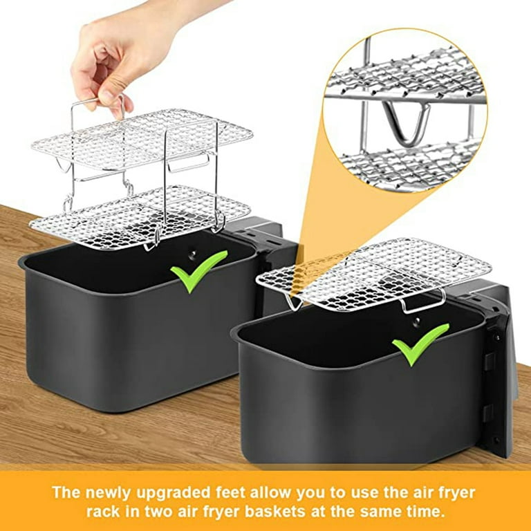 Lotteli Kitchen Air Fryer Rack for Double Basket Air Fryers, 304 Stainless Steel Multi-Layer Rack, Air Fryer Accessories Dehydrator Rack Compatible