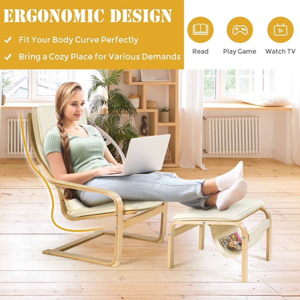 Finihen Bentwood RecliningChair, Relax Bentwood Lounge Chair Set with Magazine Rack, for Living Room, Bedroom, White Finihen Bentwood RecliningChair, Relax Bentwood Lounge Chair Set with Magazine Rack, for Living Room, Bedroom, White