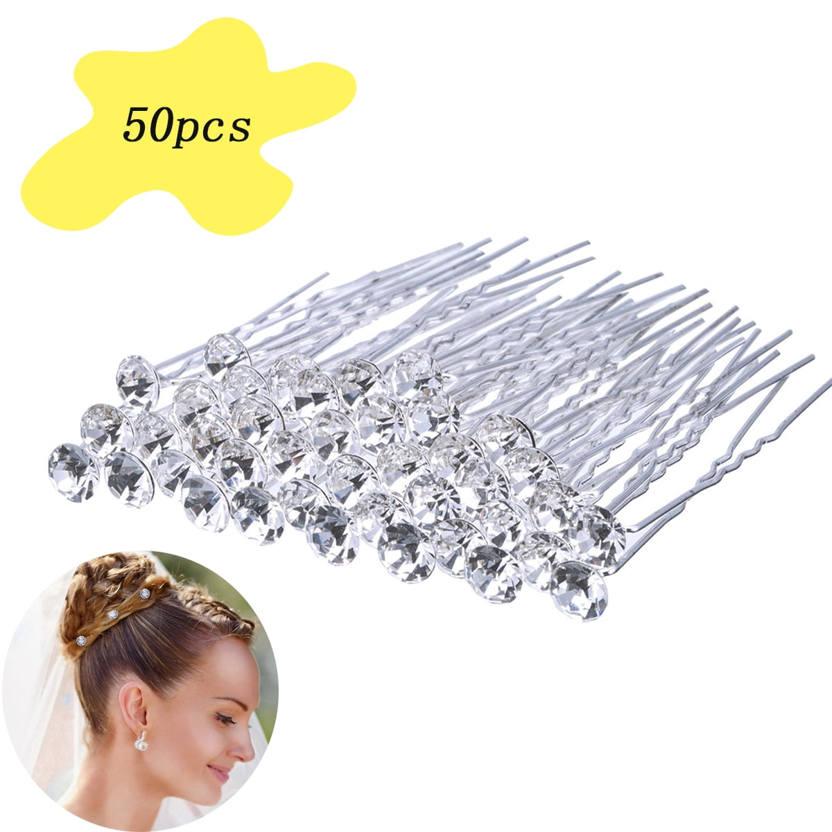 100Pcs New Rhinestones Crystal Bridal Silver Butterfly Prom Wedding Hair Pins 