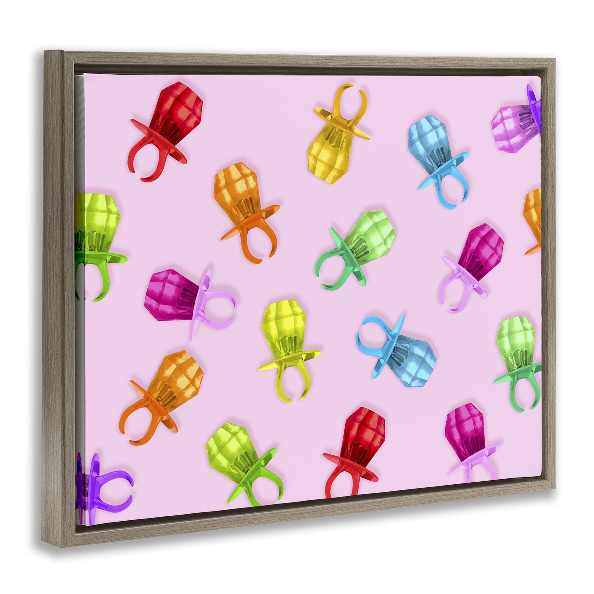 Stupell Industries Candy Gem Ring Party Pattern Brown Framed Floater Canvas Wall Art, design by LISH Creative