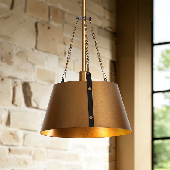 Tribesigns  Gold Pendant Light, Metal Island Lights with Drum Shade for Kitchen, Living Room, Foyers, Entryway (E12 Base)