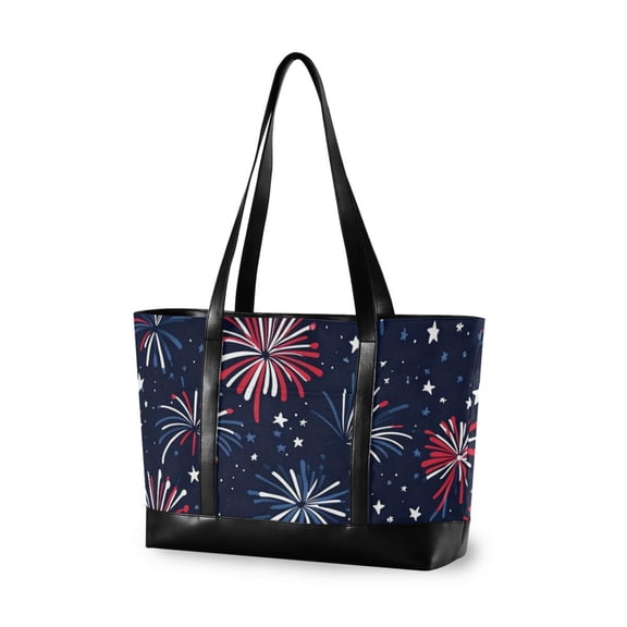FORMRS Canvas Laptop Tote Bag for Women with 15.6" Computer Compartments Shoulder Handbag, Red and Blue Fireworks Pattern