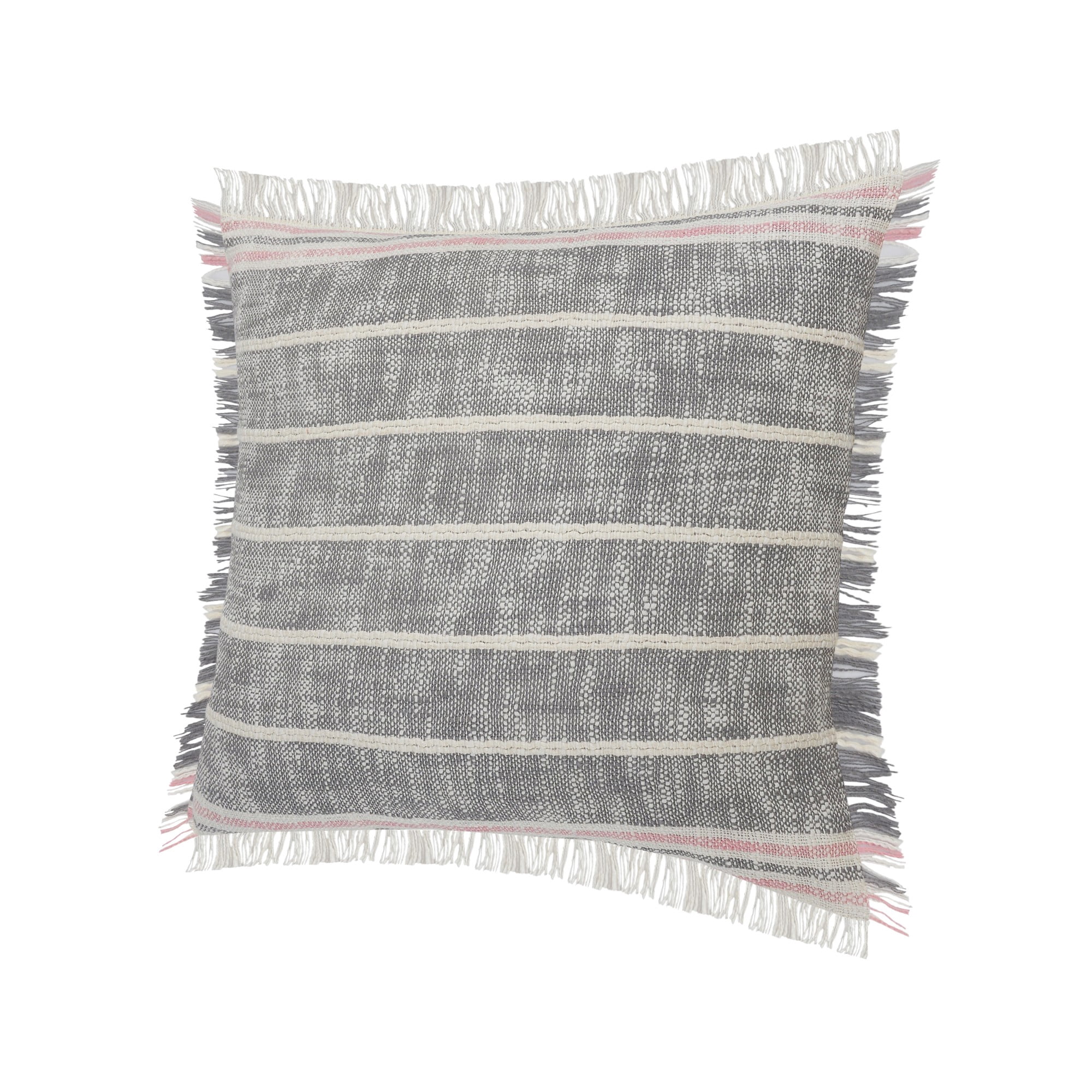 Laddha Home Designs Loomed Striped Cotton Throw Pillow Cover - 20" - Gray and Pink