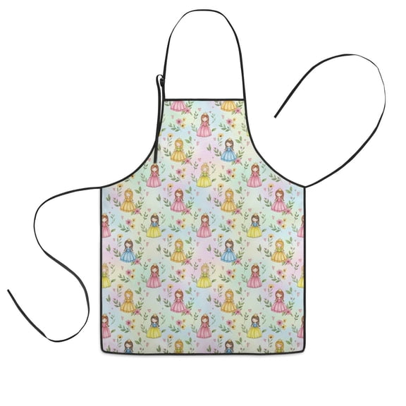 Pastel Princess Flower Pattern Kids Aprons for Girls and Boys,Adjustable Neck Strap Toddler Aprons for Kids Cooking Baking