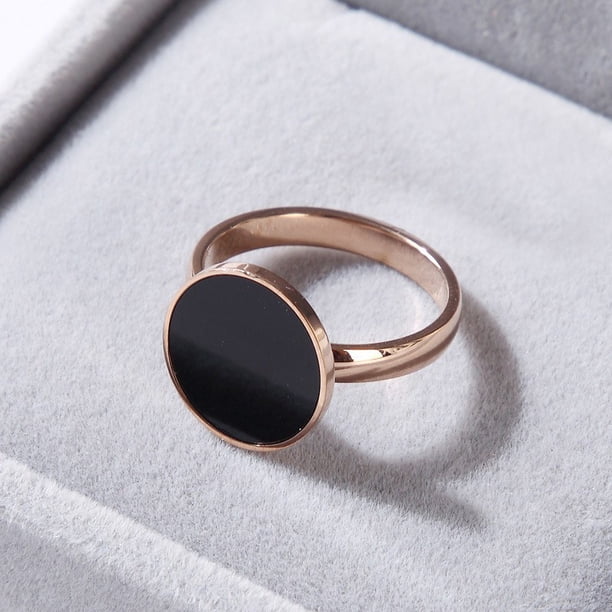 Anillo Redondo Negro | Epoxi Círculo 6/8/14MM Acero De Titanio Joyería De Oro Rosa De 18 Quilates Dedo Índice/Junta/De Cola