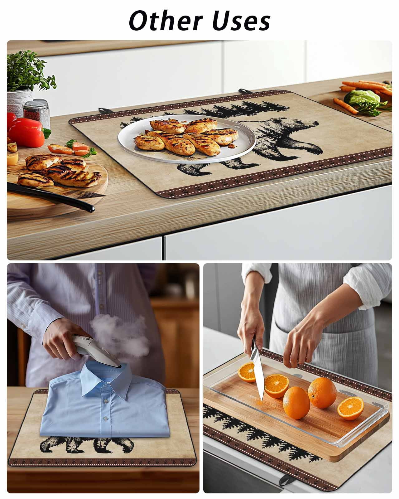 Stove Top Covers for Electric Stove, Brown Black Bear Glass Stovetop Cover Protector, Farmhouse Cabin Forest Vintage Induction Cooktop Protector Oven Mat for Kitchen Countertop 24"x21"