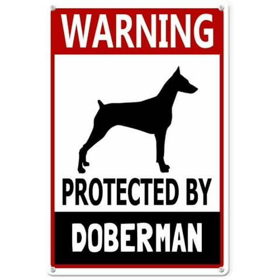 Warning Protected By Dobermann Aluminium Sign 8×12in,Sturdy Aluminum Wall Signs,Beware of Dog Sign,No Trespassing Wall Decor,Property Funny Warnings