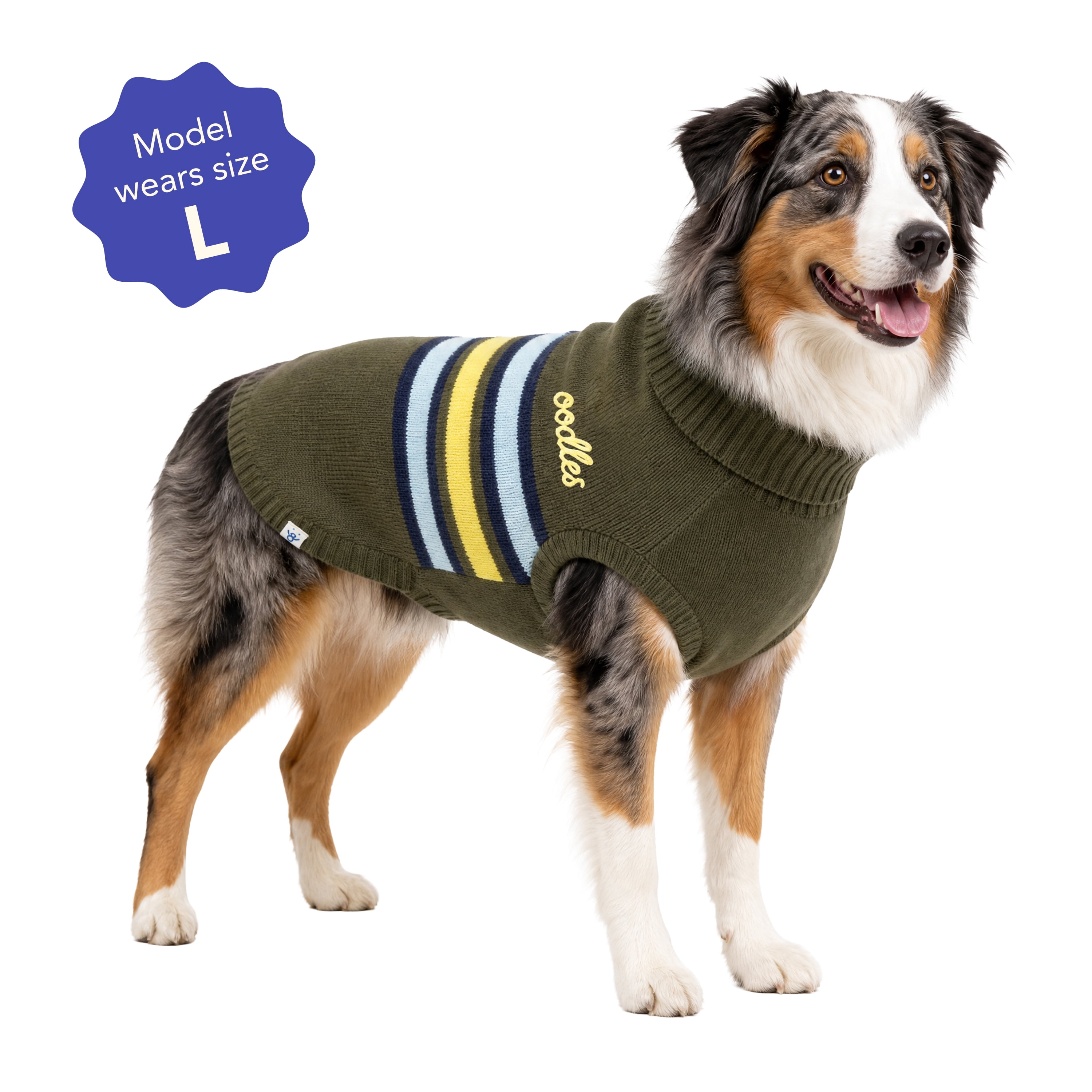 Oodles Striped Fall Turtle Neck Dog Sweater, Green Large