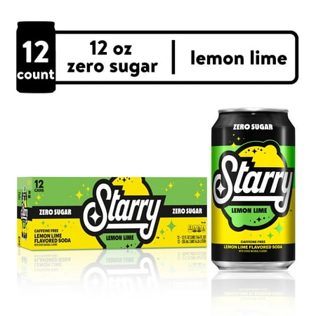 Starry Zero Sugar Lemon Lime Flavored Soda Pop, 12 fl oz, 12 Pack Cans