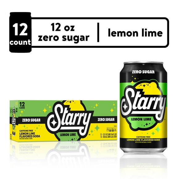 Starry Zero Sugar Lemon Lime Soda Pop, 12 fl oz, 12 Pack Cans
