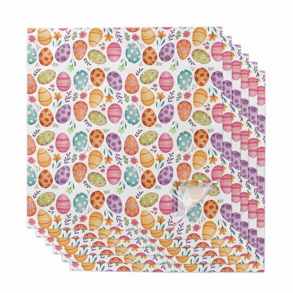 Easter Eggs Cloth Napkins, Colorful Eggs Spring Flowers Leaves Garden Plants Washable and Reusable Dinner Napkins Set of 6, Table Napkin for Kitchen Party Birthday Wedding Hotel Housewarming 20"x20"