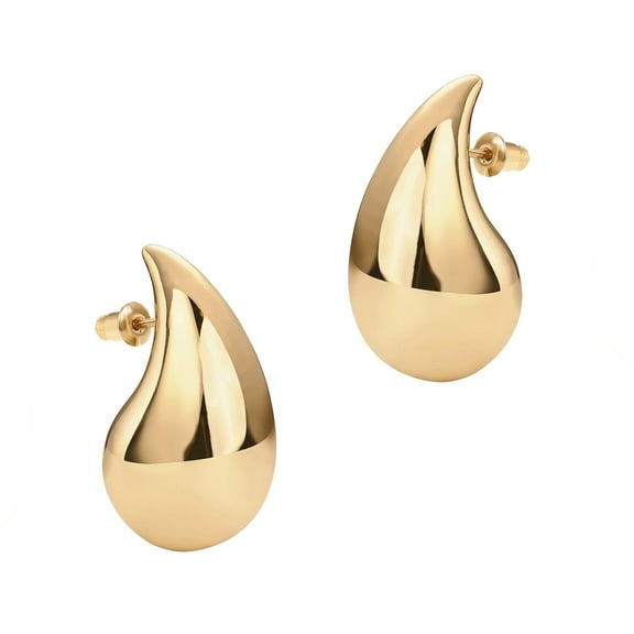 PAVOI Teardrop Chunky Hoop Earrings, Yellow Gold, 14K Gold Plated, Lightweight Drop Earrings, 22mm
