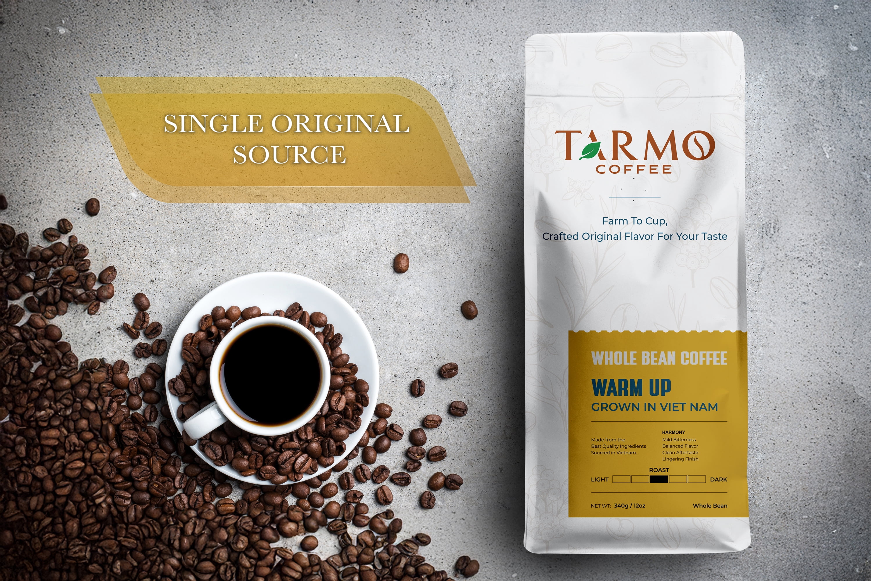 TARMO - WARM UP | Low Acid 100% ROBUSTA Whole Bean Coffee | Specialty Vietnamese Coffee | Single Origin Medium Roast Coffee Beans | 35.5 Oz Bag