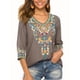 thumbnail image 1 of Blusas Mexicanas para Mujer, Camisas Bordadas, Ropa Hippie, Túnicas de Fiesta, Blusas Bohemias Campesinas de Talla Grande. Gris XXL, 1 of 6
