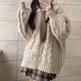thumbnail image 4 of Suéter de otoño e invierno para mujer, jersey de punto de manga larga con cuello en V y estilo Harajuku de gran tamaño, jersey liso holgado estilo preppy que combina con todo, 4 of 5