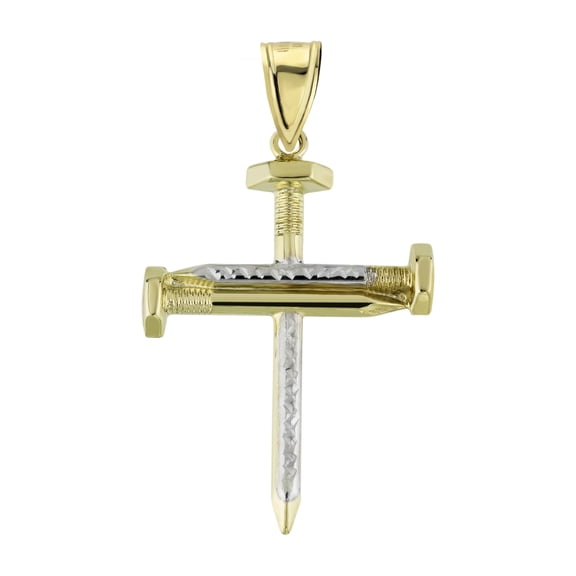 Diamond-Cut Screw Nail Cross Unisex Adult Pendant 10K Yellow White Gold, All Sizes - Goldum NYC