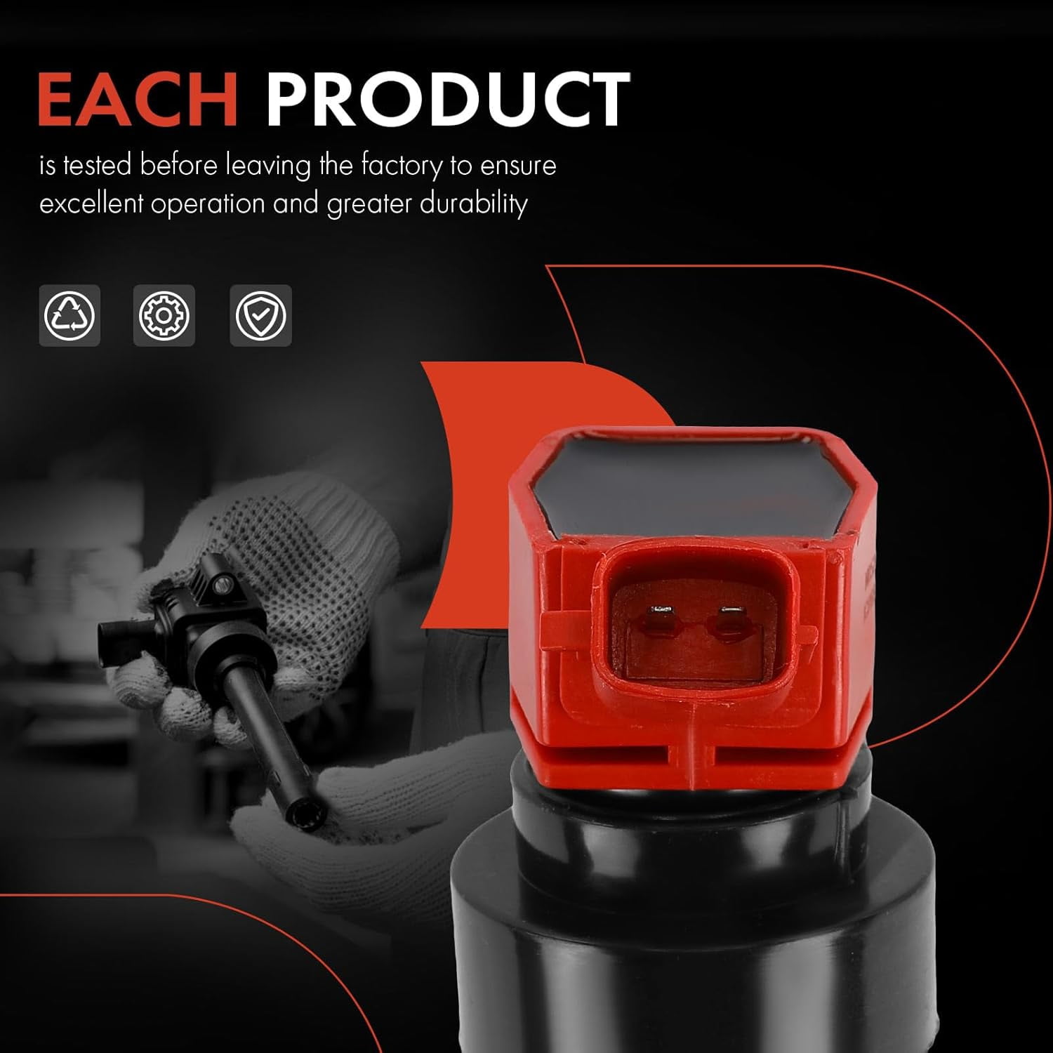 A-Premium (Red) Engine Ignition Coil Pack Compatible with Kia Soul 2012-2019, Rio 2012-2019 & Hyundai Accent 2012-2021, Veloster 2012-2017, 1.6L, 4-PC Set