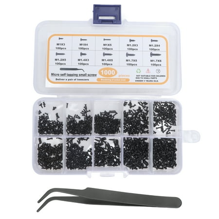 

1000Pcs Self Tapping Small Screws Assortment M1 M1.2 M1.4 M1.7 Black Pan Head with Tweezers
