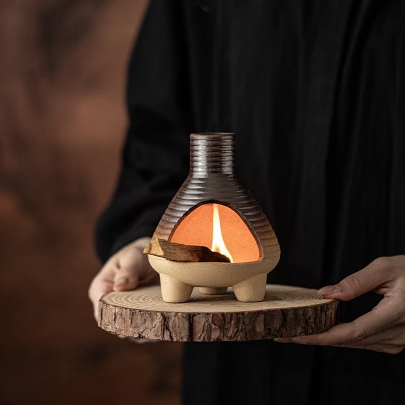 Vintage Terracotta Palo Santo Holder Incense Burner - Handcrafted Clay Stove Design Holder for Holy Wood Sticks/Cones | Boho Retro Home Decor for Energy Cleansing, Meditation-Brown