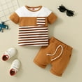 thumbnail image 2 of Yindaity Toddler Boys Baby Girls Baby Pocket Top + Solid Color Drawstring Shorts Two Piece Set for Kids Two Piece Children's Outfits Baby Girl Outfits (Coffee,2-3 Years), 2 of 7