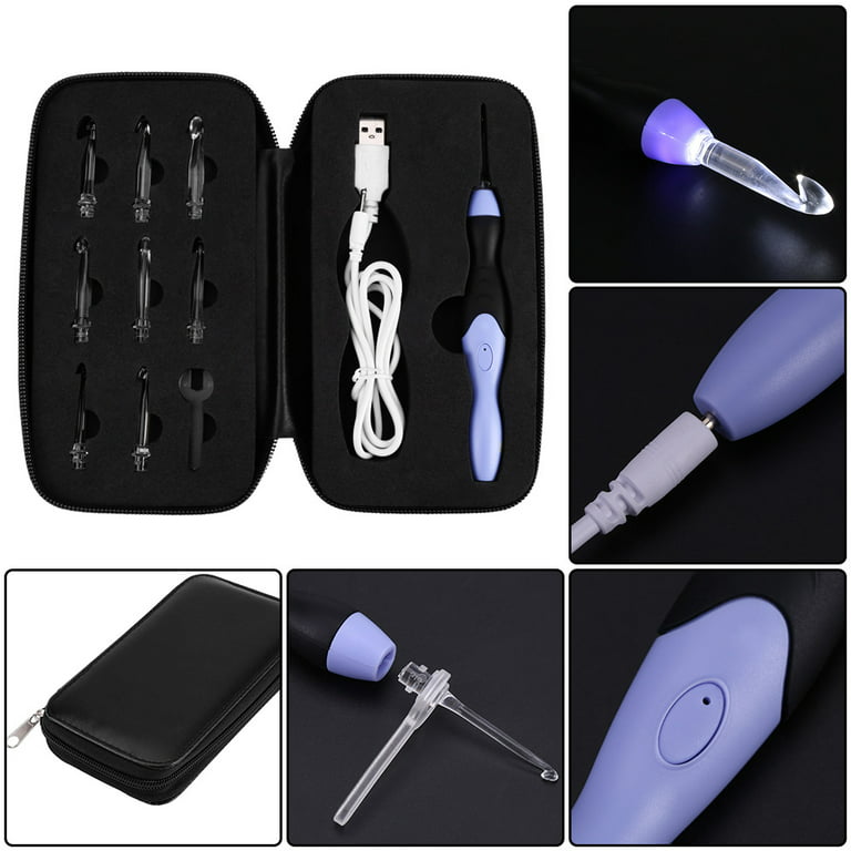 Counting Crochet Hooks Set ,Stitch Counters For Crocheting,USB Rechargeable  LED Light Up Crochet Hook Set Knitting Tool with Replaceable Tips 2.5-6.5MM  