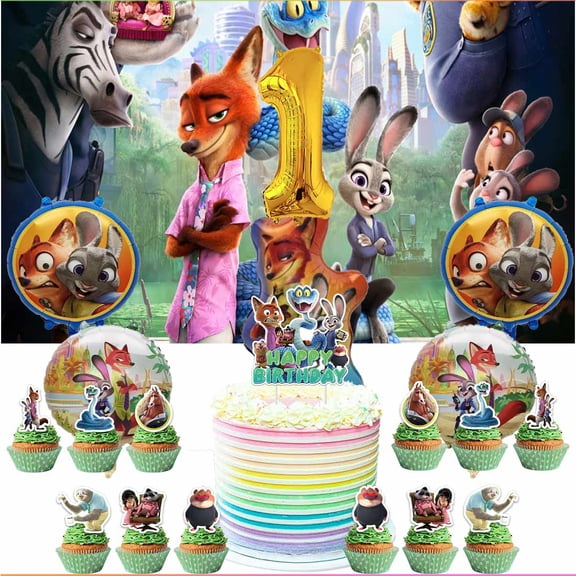 Zootopia 2 Zootropolis Party Supplies Decor 1st Kit Balloons Birthday Cake Topper Banner Backdrop Decorations