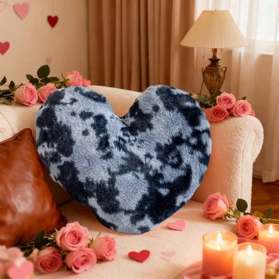 Heart-Shaped Tie-Dye Fleece Pillow - Soft Decorative Cushion, Valentine's Day Gift Cozy Throw Pillow for Sofa Bed Bedroom, Warm Home Accent Decor, 19.68*15.74in, Hot Pink
