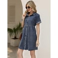 thumbnail image 4 of DOPI Denim Dress for Women Casual Denim Shirt Dress 2023 Short Sleeve Button Down Flowy Tiered Babydoll Jean Dresses, 4 of 8