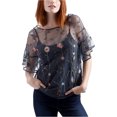 thumbnail image 1 of Lucky Brand Womens Embroidered Mesh Ruffled Blouse, Blue, X-Large, 1 of 1
