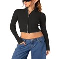 thumbnail image 1 of Ladies‘ Fitted Short Knitted Sweater in Solid Color with Zipper Closure, 1 of 7