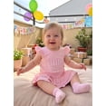thumbnail image 4 of BemeyourBBs Toddler Baby Girl Little Sister Dress Outfit Baby Girl Summer Pink Dress Flutter Sleeve Crew Neck Dot Letter Embroidery Layered Hem A Line Dress, 4 of 9