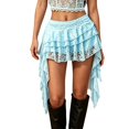 thumbnail image 3 of Lixiuxyad Women's Mini Skirt Summer Lace Layered Ruffle Short Skirt With Floral Embroidery And Elastic Waistband,Blue, 3 of 6