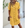 thumbnail image 6 of Womens Summer Cotton Linen Button Down V-Neck Casual Short Sleeve Loose Tunic Dresses Yellow XL, 6 of 7