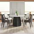 thumbnail image 2 of 53" Round Marble Dining Table - White Sintered Stone Top with Black Wood Base, Seats 6, Kitchen/Dining Room Table, Easy Clean, Modern Design, 2 of 16