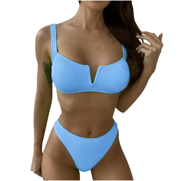 HBYJLZYG Bikini Sets For Women, Solid Color Backless Bikini Two Swimwear Swimsuit Beachwear Set