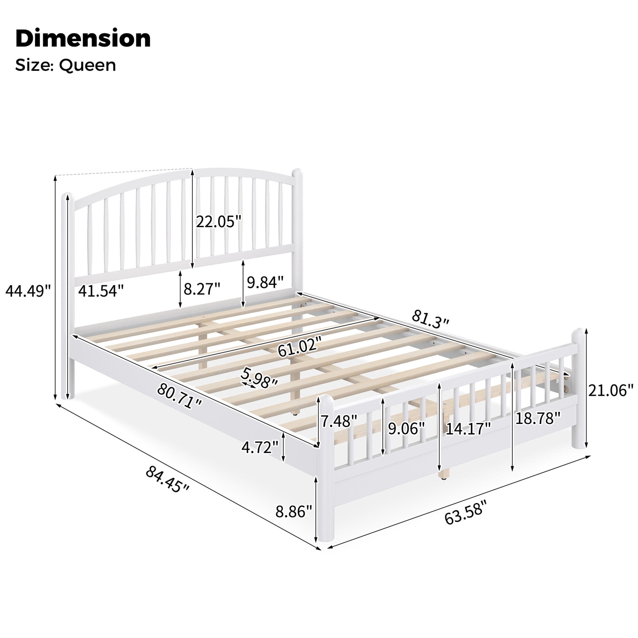 Noble House Alaric Queen Wood Platform Bed Frame, Arched Spindle Headboard, Noise-Free Foundation, White