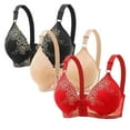 thumbnail image 1 of DecSea 3PC Women's Large Lace Breathable Front Opening Bra Wrapped Up Cup Side Fold Breast Lift Bra, 1 of 2